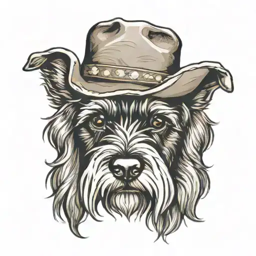 All Black Schnauzer With Cowgirl Hat And Brown Eyes