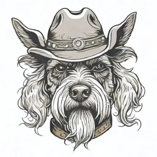Salt And Pepper Schnauzer With Cowboy Hat And Brown Eyes And A Collar Looking With Smoke