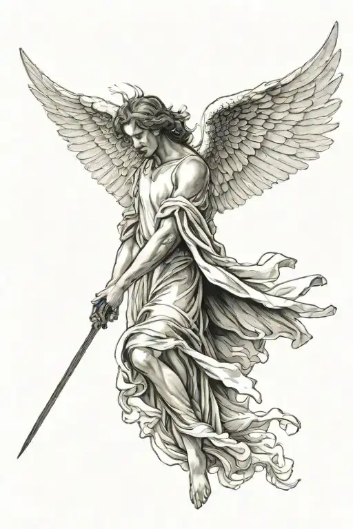 A 6 Winged Angel With A Man Bowing In Front Of The Angel