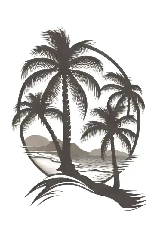 Beach Shore With Palm Trees Looking Through Lens