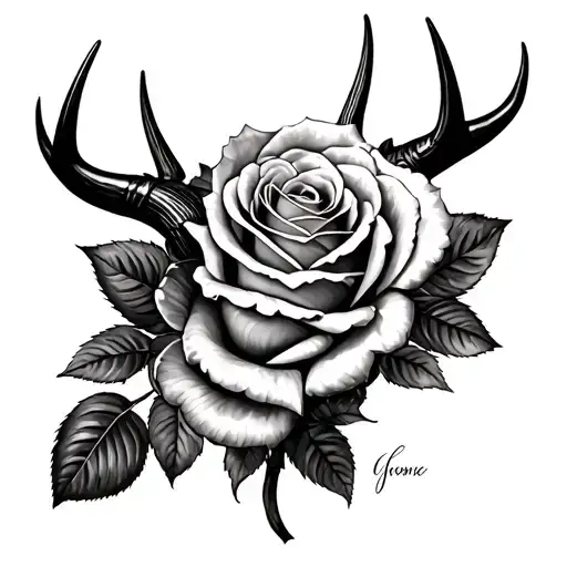 Family On The Right Side A Rose And The Left A Horns As A Base