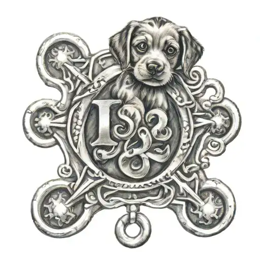 Puppy Paw Print With A Saxon Anglo Fire Engine Intertwined