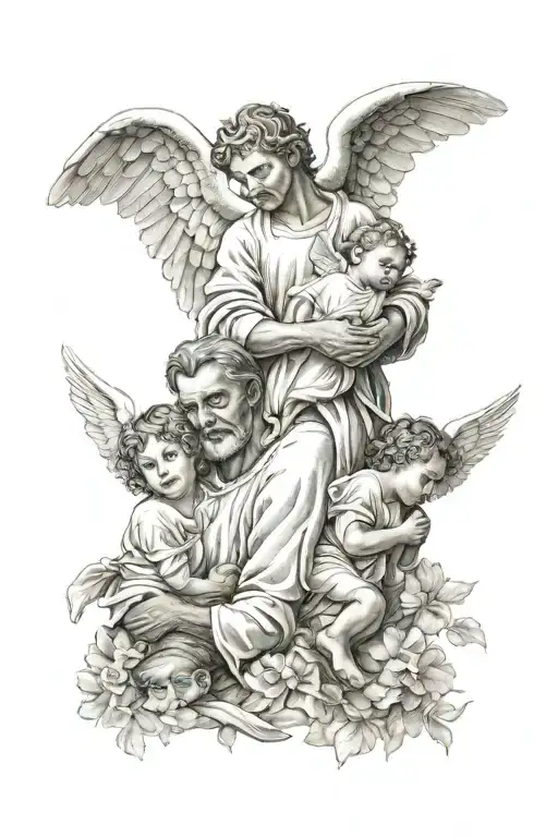 Father And Son Protected By An Angel