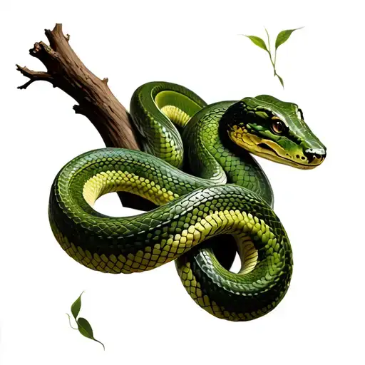 Photorealistic Snake Wrapped Loosely Around Tree Branch