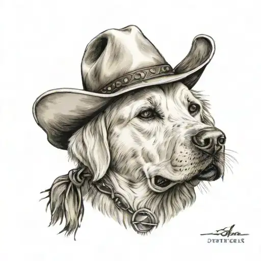 Older Golden Female Labrador With A Cowgirl Hat On And Collar And Western Theme
