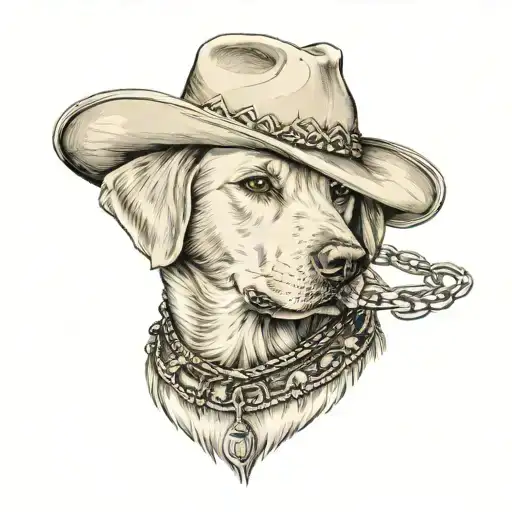 Older Golden Female Labrador With A Cowgirl Hat On And Collar And Western Theme