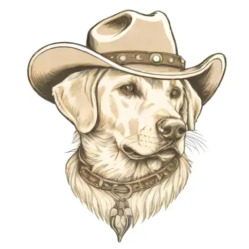 Older Golden Female Labrador With A Cowgirl Hat On And Collar And Western Theme
