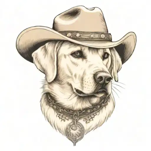 Older Golden Female Labrador With A Cowgirl Hat On And Collar And Western Theme