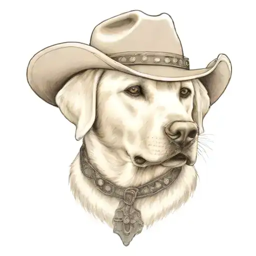 Older Golden Female Labrador With A Cowgirl Hat On And Collar And Western Theme