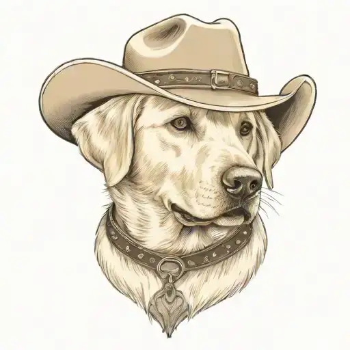 Older Golden Female Labrador With A Cowgirl Hat On And Collar And Western Theme