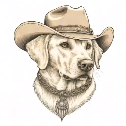 Older Golden Female Labrador With A Cowgirl Hat On And Collar And Western Theme