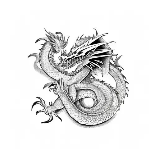 Dragon Wrapping Around Arm Biting Its Own Tail Black And White Its Own Tail