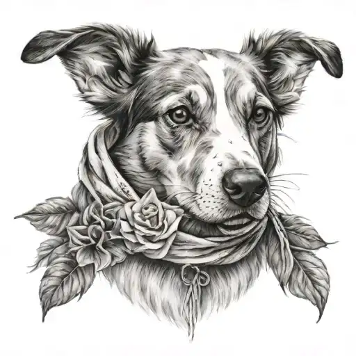 Dog With Scarf And Flowers