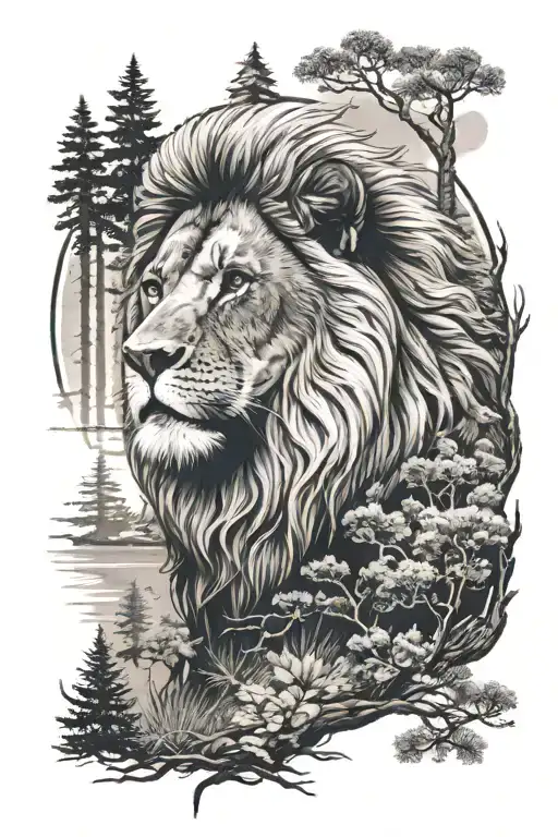 Pine Forest And Lion Head