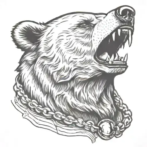 Bear Head Profile Holding Rosary In Mouth Open