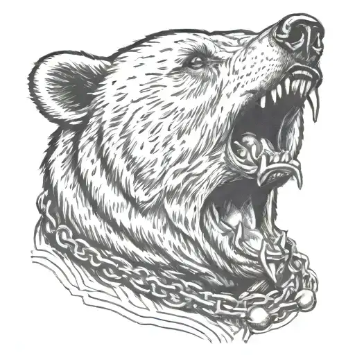 Bear Head Profile With Rosary Dangling From Mouth Open