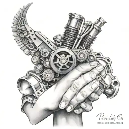 Engine Parts And Daughter Holding Hands