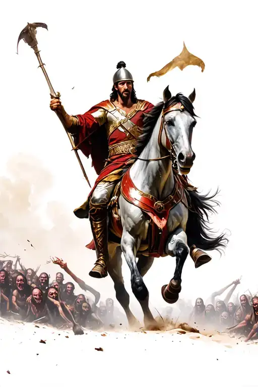 Roman General On His Horse Fighting A Horde Of Ghouls