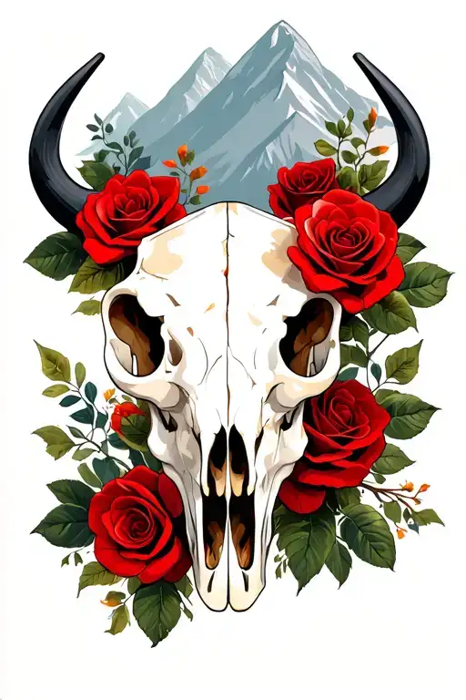 Bull Skull Mountains Red Roses