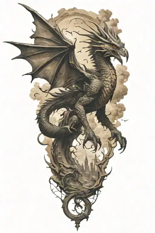 A Fierce Dragon Battling A Bird Of Prey In A Post-apocalyptic Landscape