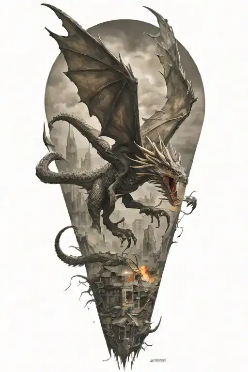 A Fierce Dragon Battling A Bird Of Prey In A Post-apocalyptic Landscape