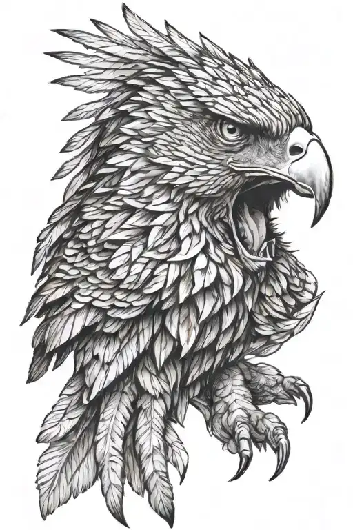 Hawk And Its Wings Wrapped In Roaring Lion