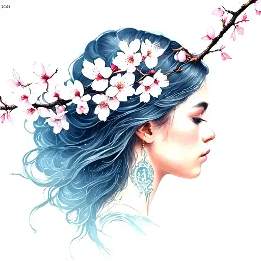 Zodiac Virgo Girl With Cherry Blossom Branch