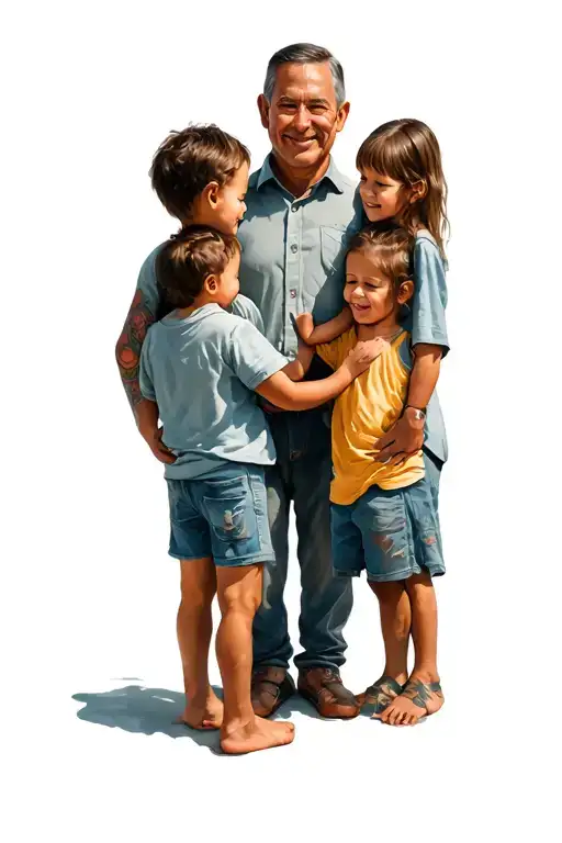 Children With Dad And Three Children