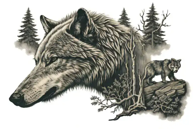 Wolf Bear Forest Scene