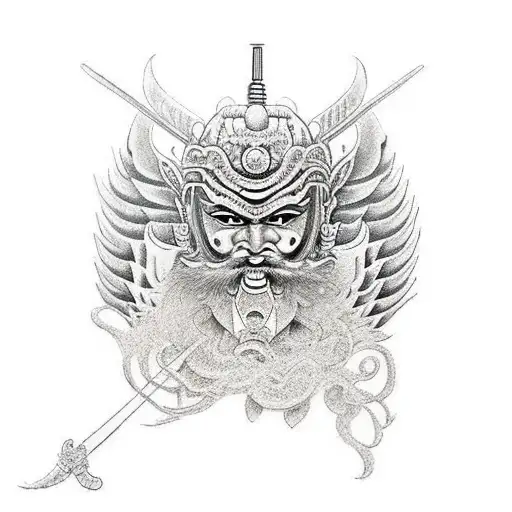 Japanese Warrior And Garuda Ancient