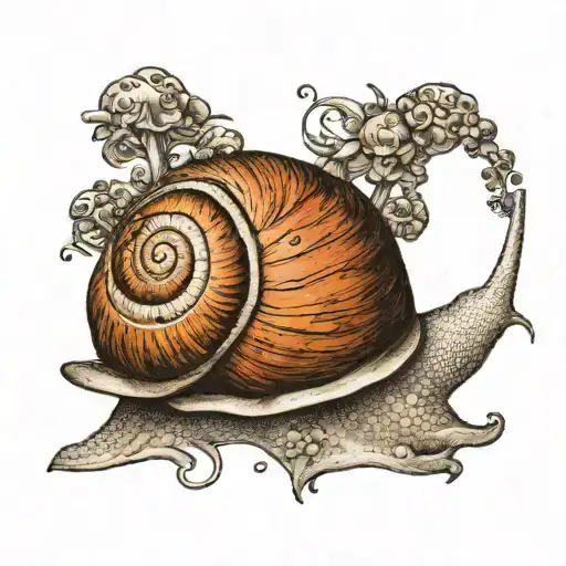 Snail With Mushrooms On The Back