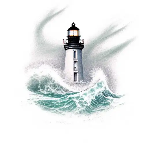 A Realistic Wave Crashing Against A Bike-shaped Lighthouse On A Beach