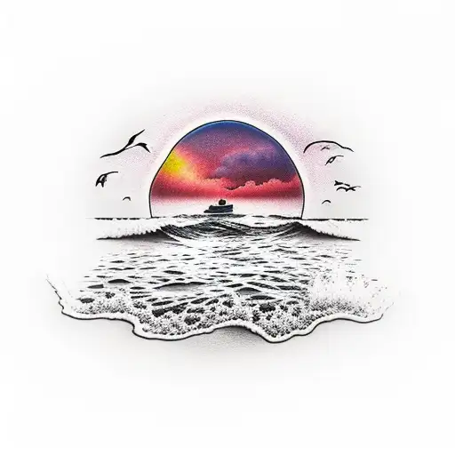 A Colorful Sunset Over The Beach With A Bicycle Silhouette In The Foreground