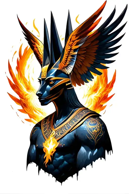 Anubis Mythologie With Phoenix Aura Surrounding Them