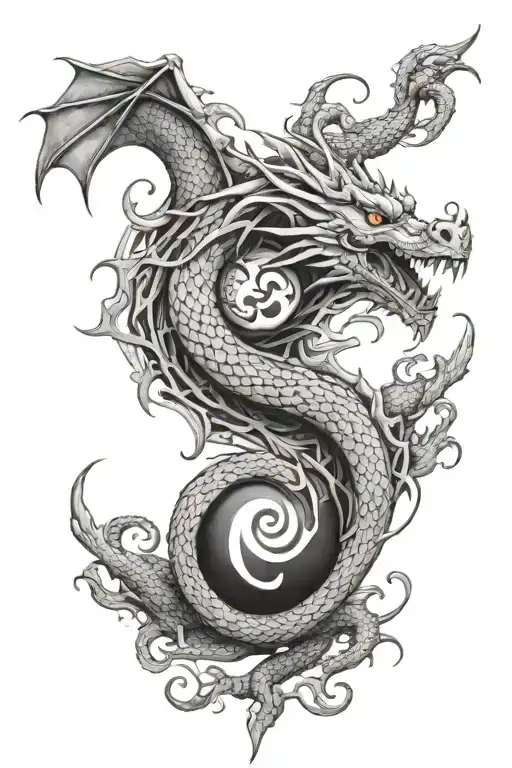 Dragon With Ying Yang Symbol