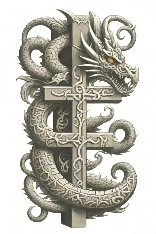 Aztec Dragon Wrapping Around A Cross Made