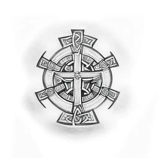 Celtic Cross With A Trinity Knot Emblem In The Center And Chi Rho At The Bottom