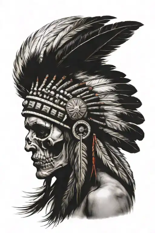 Skull Wearing Native American Head Dress Side Profile