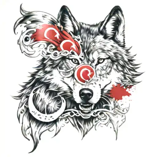Turkish Flag Under The Wolf
