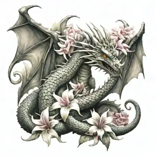 Dragon And Flowers Wrapped