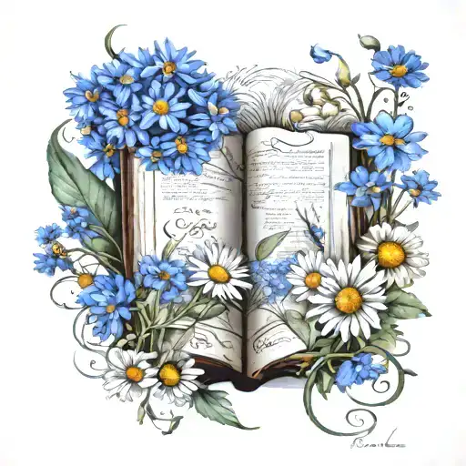 Books Cornflowers Daisies Moon Ocean