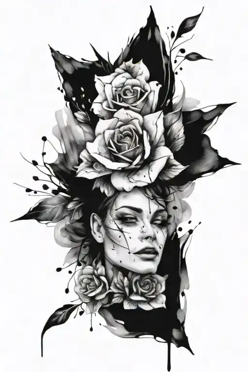 Abstract Tattoo With Watercolor Effect Black And White