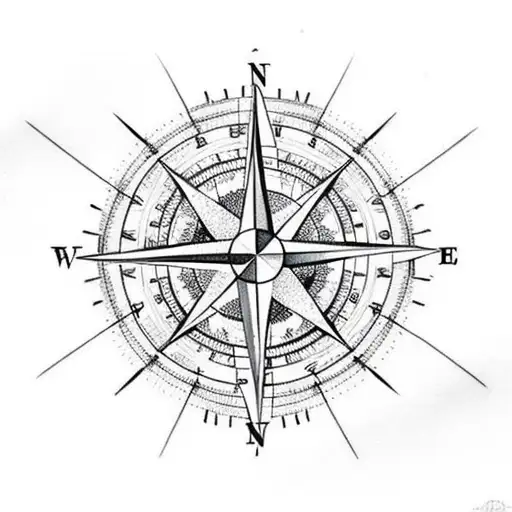 Compass Rose With Map Behind It And Fades Into The Ocean Above It