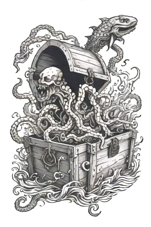 Kraken Under Water And Treasure Chest