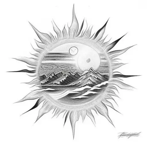 A Realistic Sun Rising Over A Mountain Range