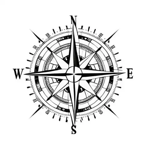 Compass Rose With Map Behind It And Fades Into The Ocean Above It