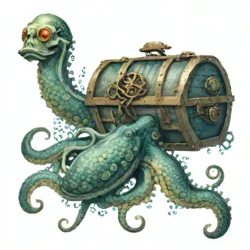 Kraken Under Water With Treasure Chest