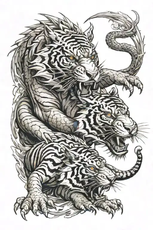 Aggressive Dragon And Aggressive Tiger Fighting Each Other