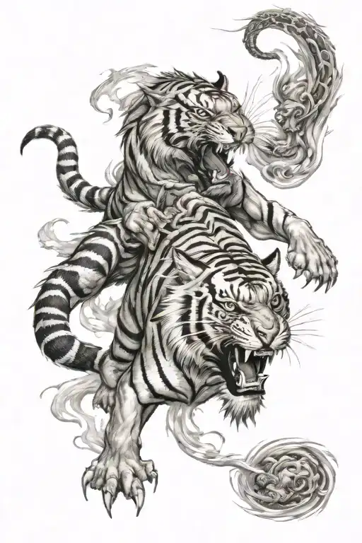 One Aggressive Dragon And One Aggressive Tiger Fighting Each Other