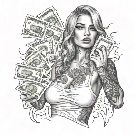 Hot Sexy Girl With Big With Tattoo On Her Right Arm And Money Burning